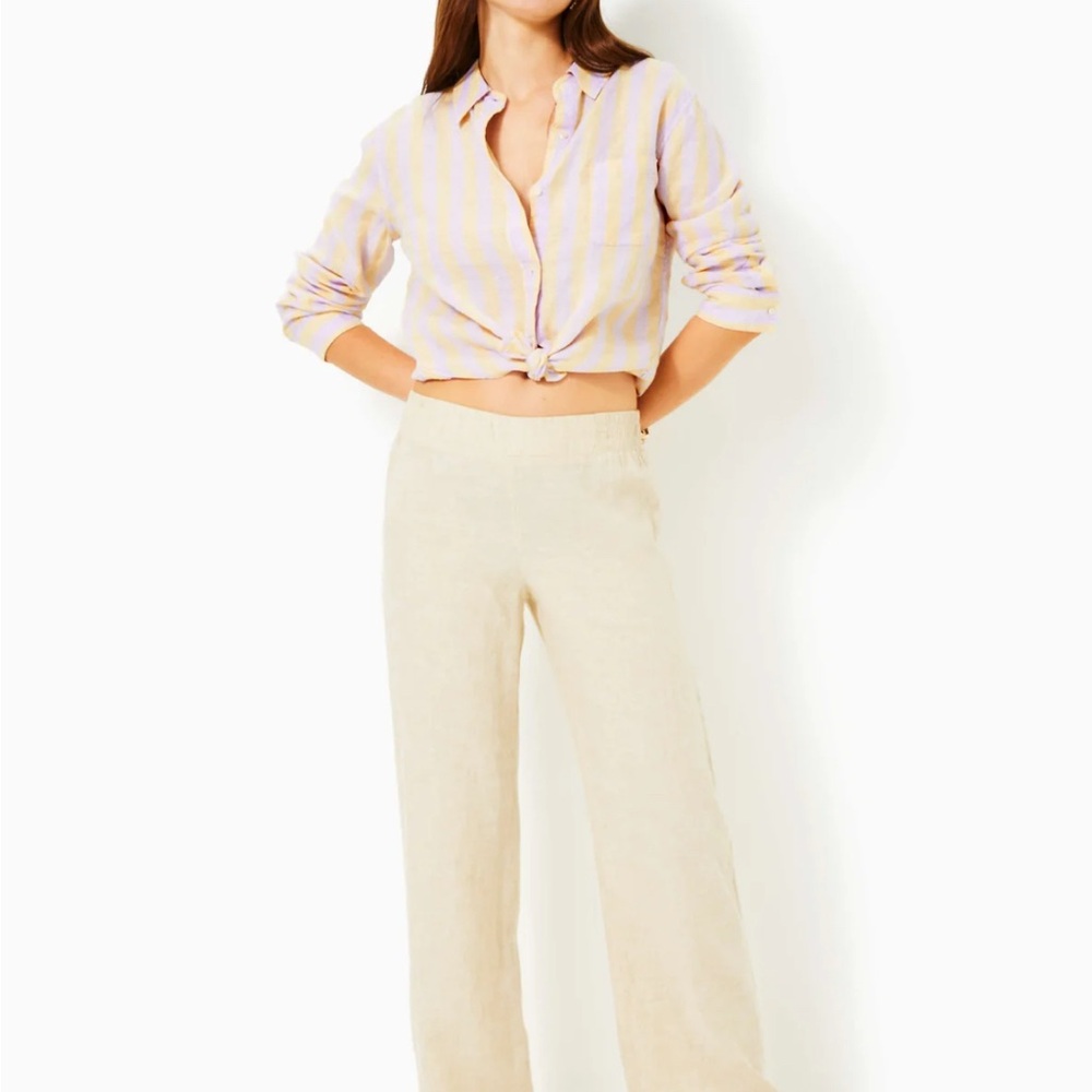 Lilly Pulitzer Linen Palazzo Pants Sandbar Tan - S